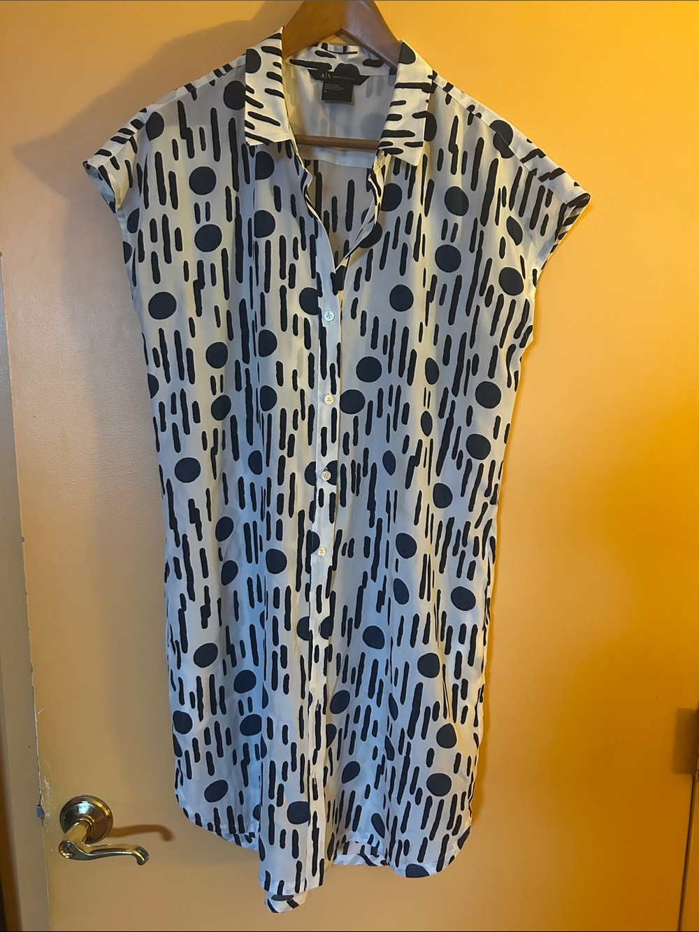 Armani Exchange White Shirt Dress with Black Dot & Dash Print
